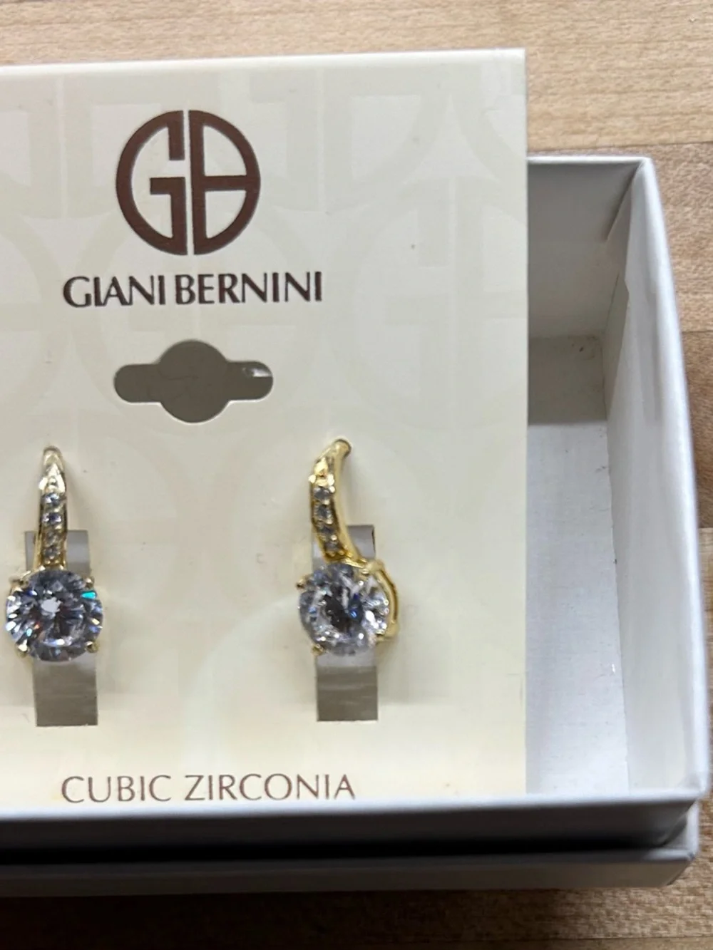 Giani Bernini Gold Tone Clear Cubic Zirconia Drop Earrings NWT - Picture 4 of 5
